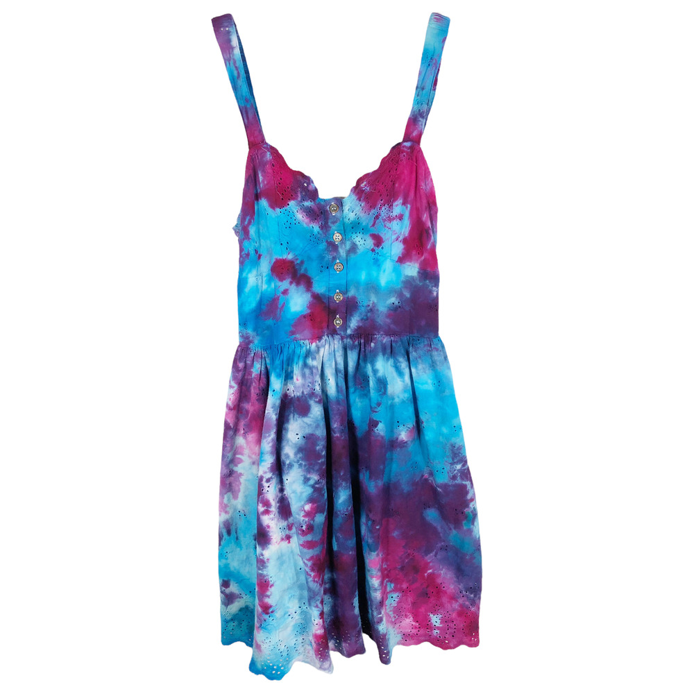 Forever21 Small‎ Dress Summer Storm Handmade Tie Dye Blue Purple Pink Mini 1306